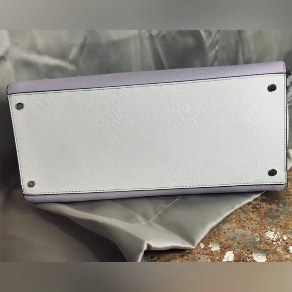 Kate Spade Large 3 tone leather handbag. Baby Lilac, Navy & White. EUC. - Picture 6 of 15